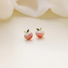 LOVOACC милые романтические розовые эмалевые персиковые маленькие серьги для женщин золотые сплав фрукты серьги-гвоздики эффектные ювелирные изделия Brincos 2021