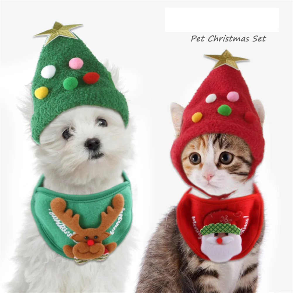 

Dog Cat Cute Pet Christmas Hat Saliva Towel Bib Teddy Law Fight Hiromi Autumn and Winter Clothing Dress Up Supplies