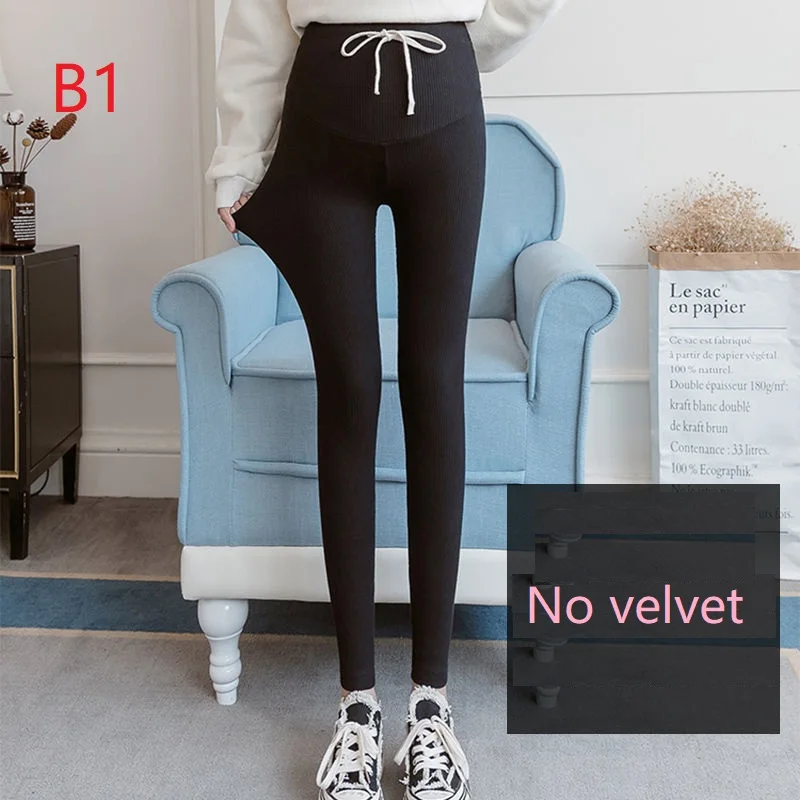 B1-No velvet Pregnant Women Basic leggings Pants Maternity Clothes Trousers Spring Autumn Winter Plus Velvet Pants Maternity Out Wear - Цвет: B1-No velvet