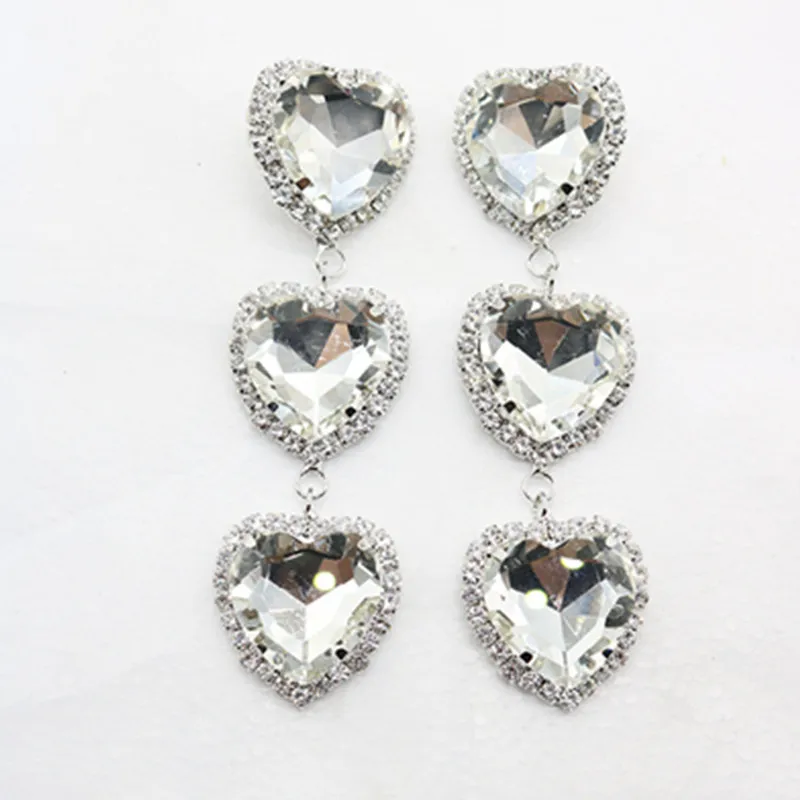 

3 Groups Super Large Heart Crystal Earrings Pendants Woman Fashion Shining Rhinestone Jewellery Hyperbole Trendy Party Wedding