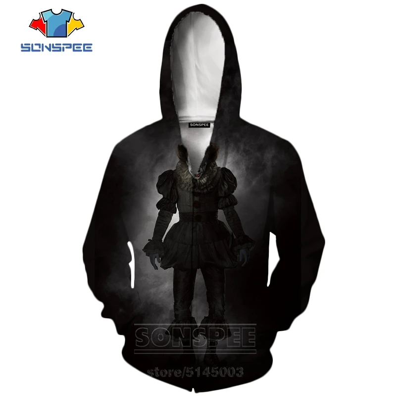 6 It Chapter две молнии толстовки новые для мужчин женщин Pennywise клоун Толстовка 3D принт фильм ужасов унисекс с длинным рукавом Топ пальто C063-2 - Цвет: 6