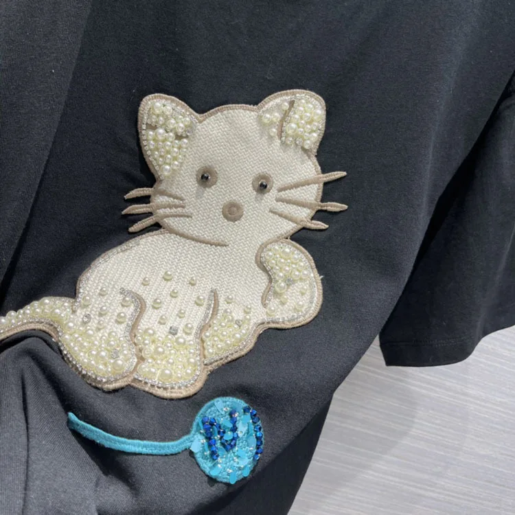 

Fashion Brand Casual T-Shirts Women 2021 New O-neck Short Sleeve Solid Color Tops Luxury Embroidery Cartoon Cotton T-Shirts Tops