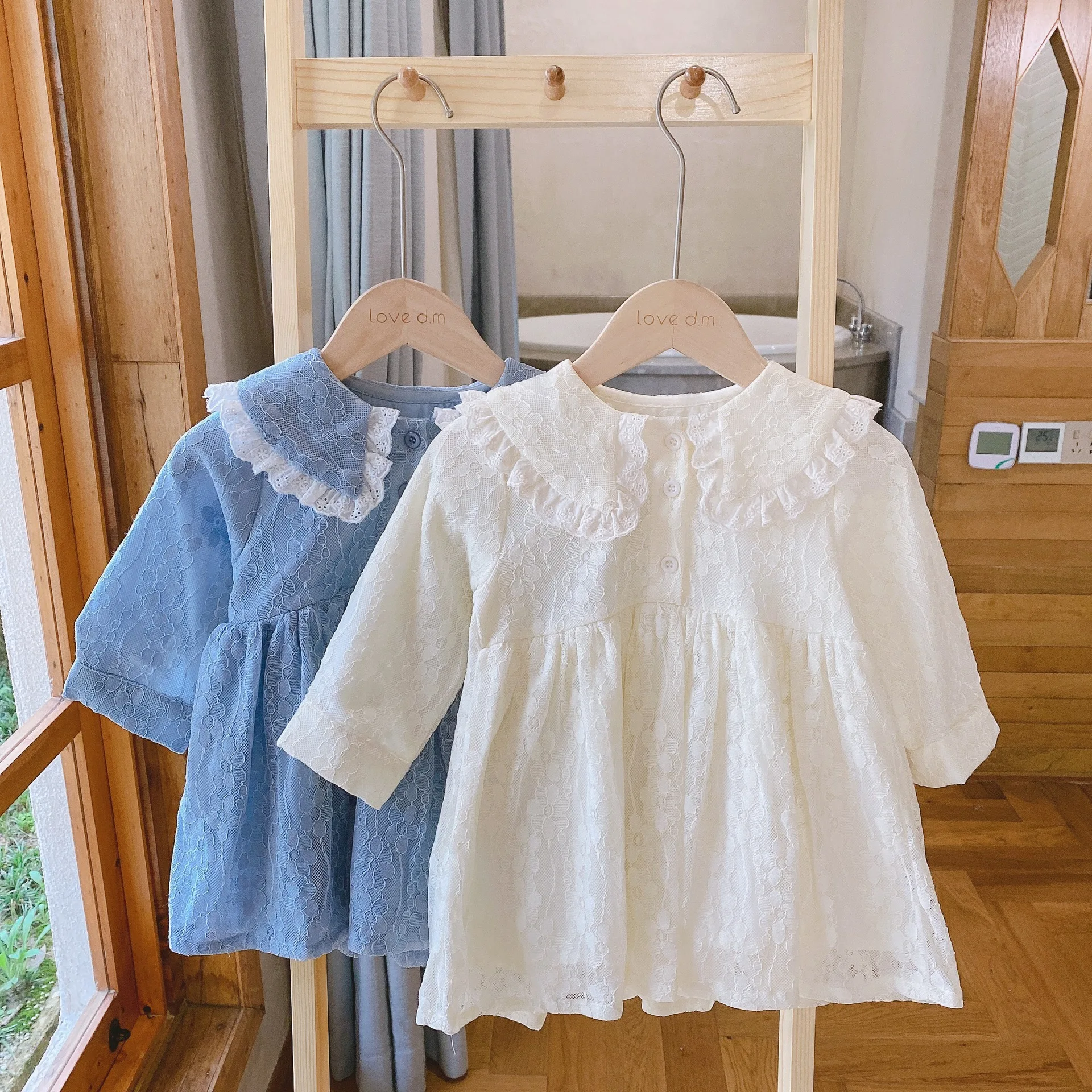 

WLG Girls Dress Kids Boutique Clothes Spring Autumn Lace Beige Blue Long Sleeve Dresses Baby Girl Cute All Match Clothes 1-6T