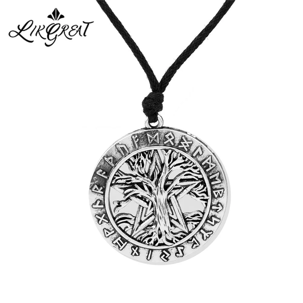LIKGREAT Tree of Life Wicca Amulet Pentacle Star Pendant Necklace Talisman Ancient Rune Round Men Vintage Jewelry Gifts | Украшения и