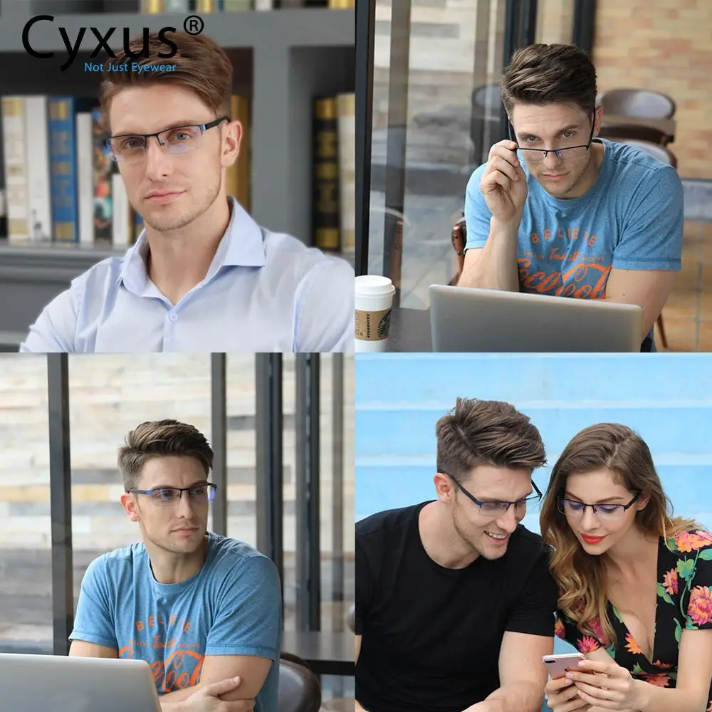 Cyxus металлический синий светильник, блокирующие очки для компьютерных игр, для защиты глаз, полуоправы, очки для чтения для мужчин/женщин 8001