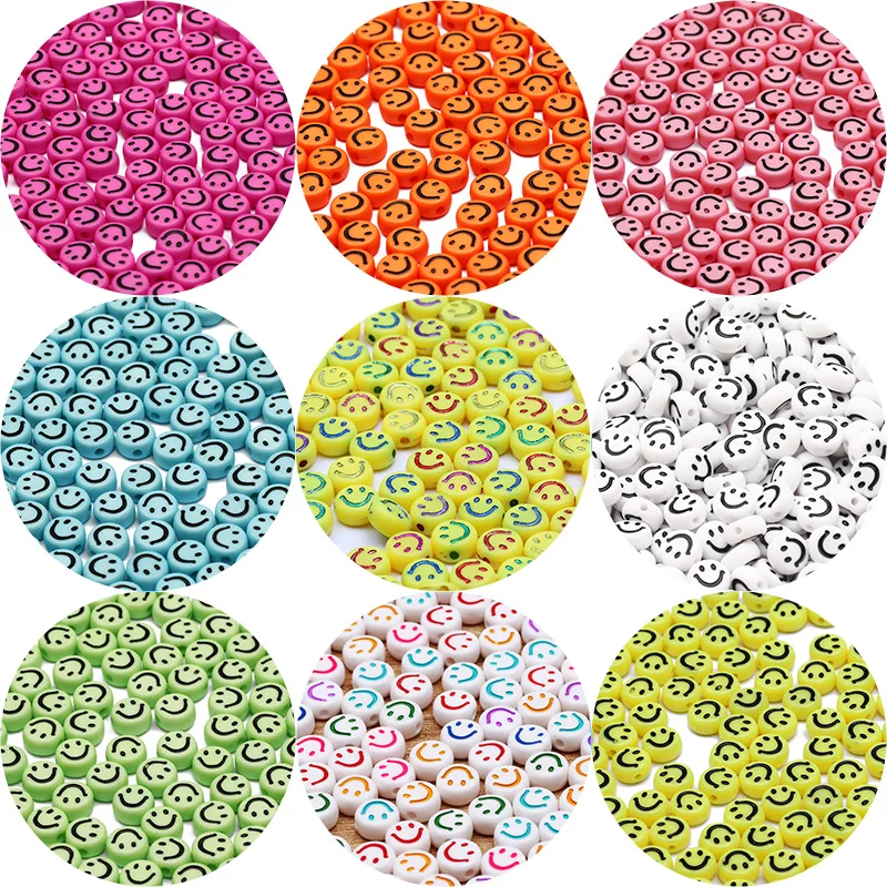 

Mixed Smile Acrylic Beads 4*7mm Round Flat Loose Spacer Beads For Jewelry Making Handmade Diy Bracelet Necklace Accessories