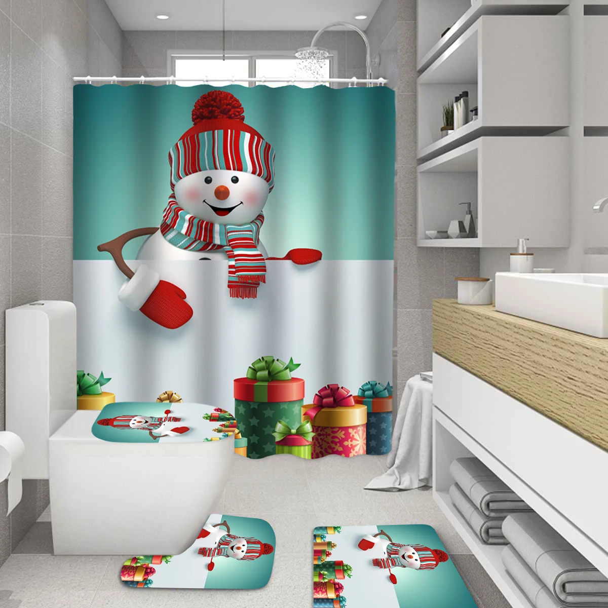 Рождественская занавеска для душа 2020 ванной в виде Санта Клауса снеговика s