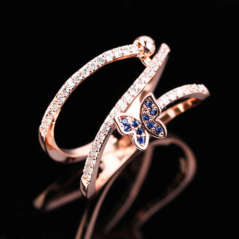 

Exquisite Butterfly Crystal Rings for Women Fancy Spiral Rhinestone Wings Cubic Zircon Rings Female Wedding Anniversary Jewelry