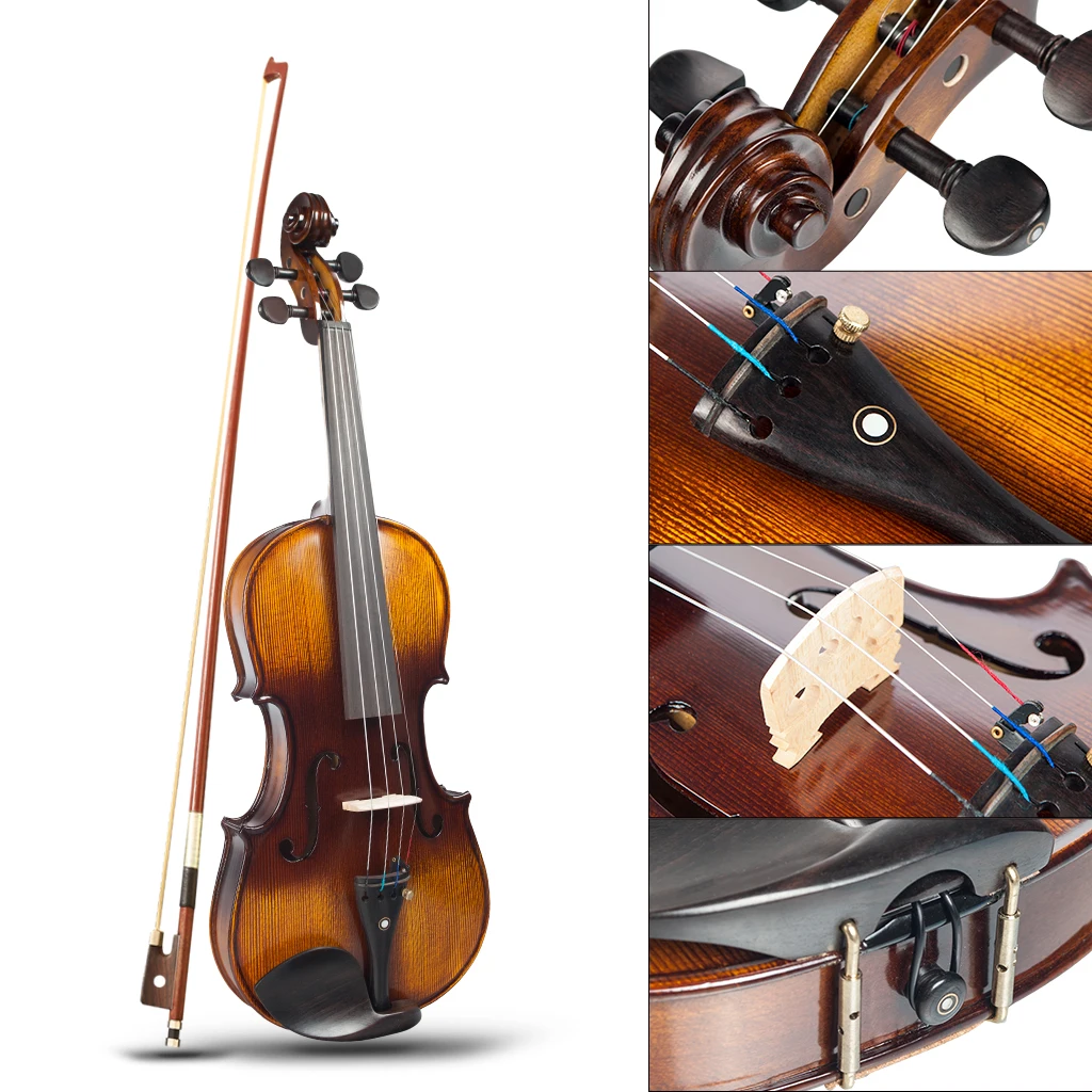 4/4 Full Size Solid Wood Violin Set Spruce Top Ebony Fitted Beginner Acoustic Violin Fiddle Starter Kit w Hard Case Rosin enlarge