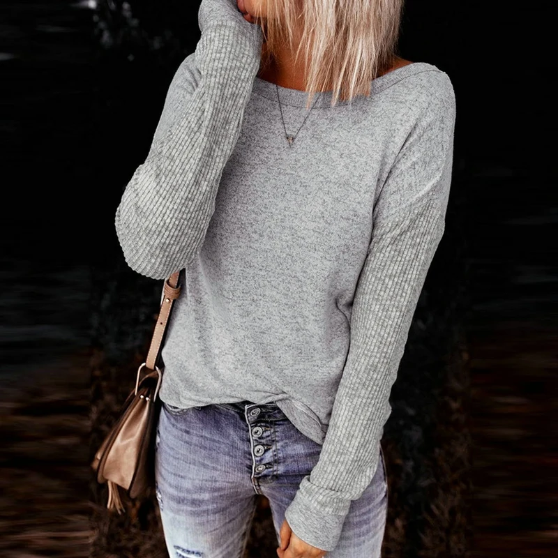 

Женский модный топ с круглым вырезом и длинным рукавом