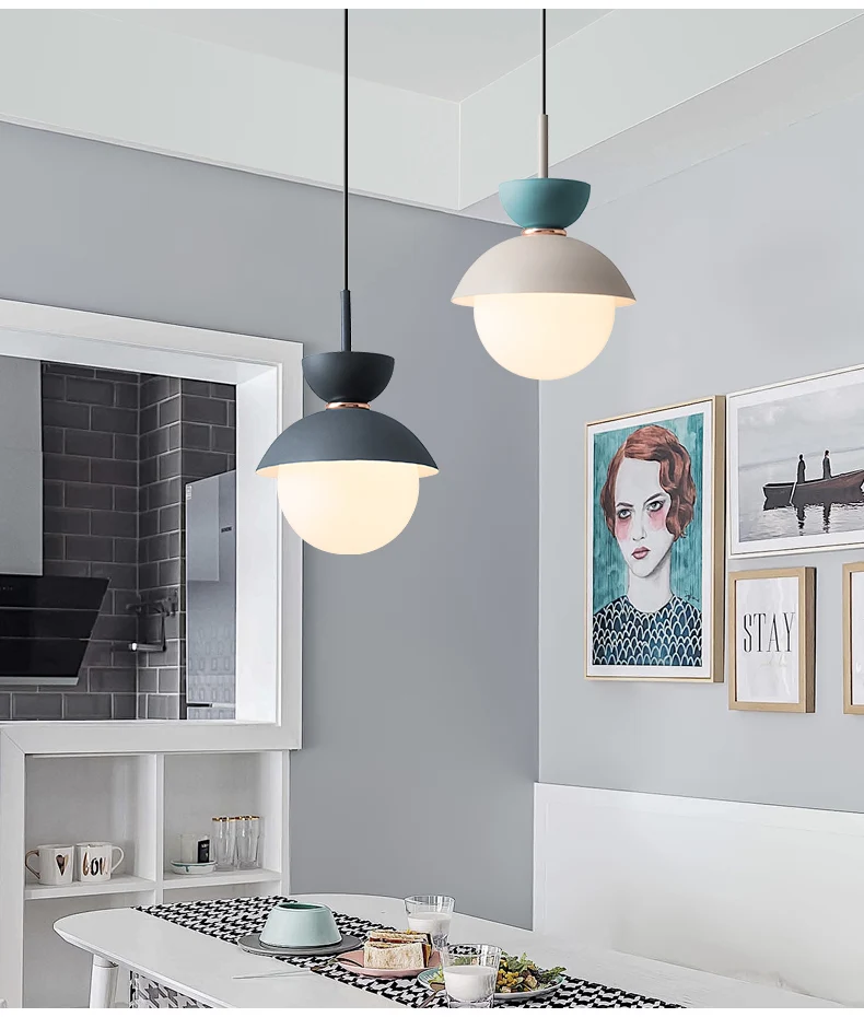BOTIMI Modern LED Pendant Lights With Glass Lampshade For Dining Room Colorful Restaurant Hanging Kitchen Lighting Fixtures