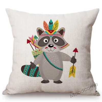 Cute Forest Animals Owl Raccoon Fox Bear Baby Cartoon Art Sofa Throw Pillow Case Lovely Woodland Animal Children Cushion Cover