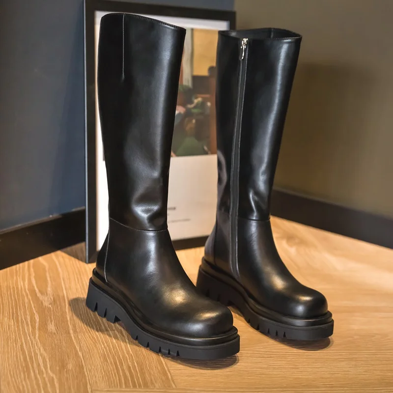 

fashion simple design women long boots comfortable thick high heels platform shoes black autumn winter knee high boots plus size