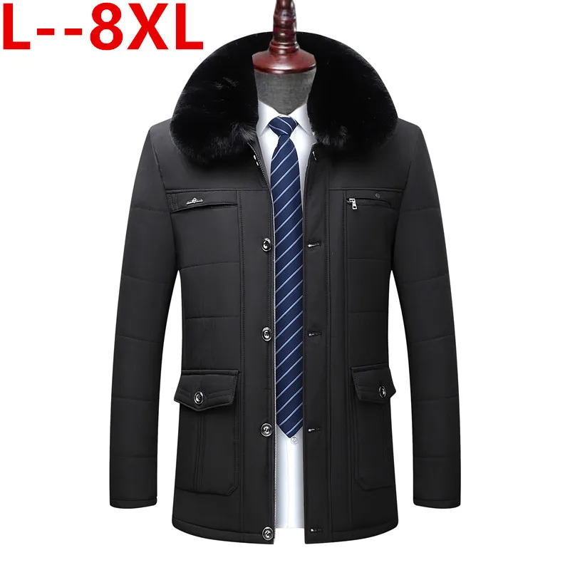 

plus SIZE 8XL 6XL 5XL Thick Warm Parka Men Fleece Fur Collar Men Winter Jacket Coat Military Cargo Medium-long Mens Overcoat