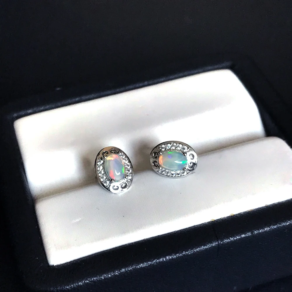 

Elegant Natural Opal Earrings Sterling 925 Silver Gemstone Oval 4*6mm for Women Wedding Anniversary Party Fine Jewelry Gift