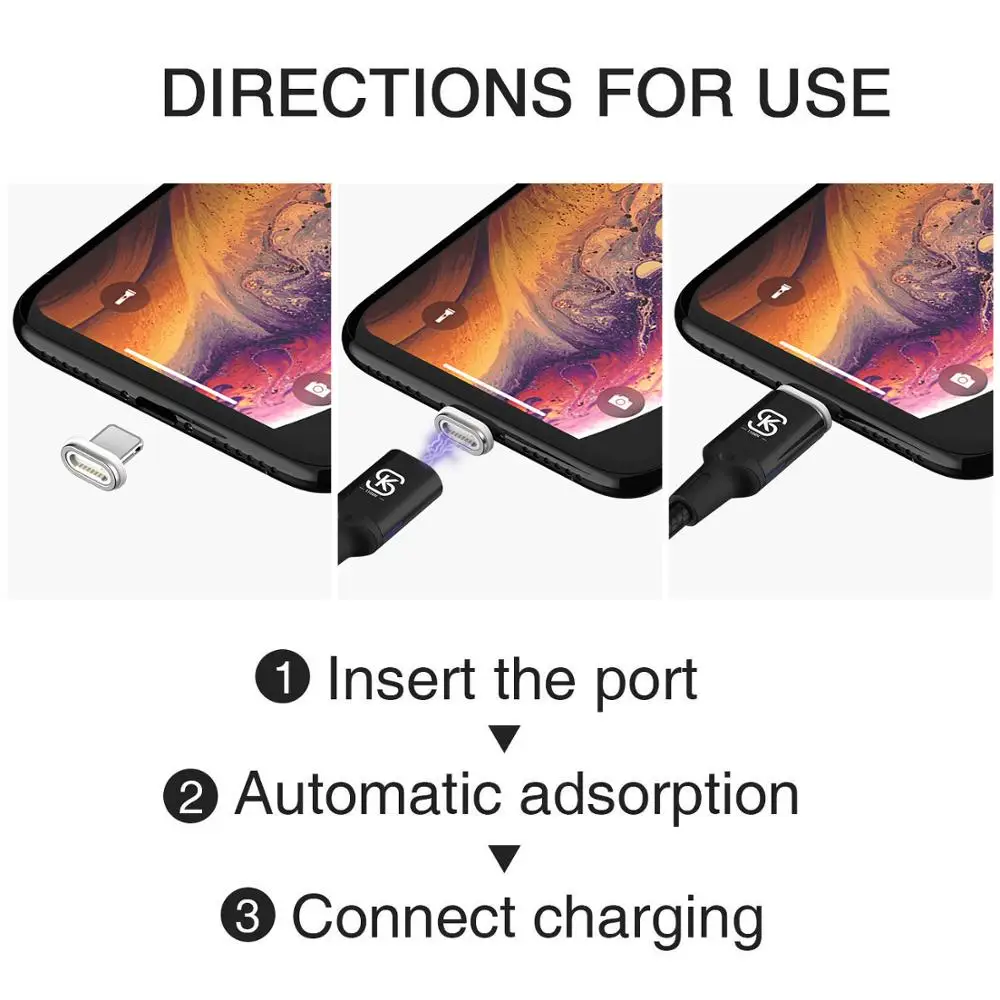 Магнитный кабель SIKAI 3A 2 4 А для Iphone 11X8 6 plus micro USB Сверхбыстрый зарядный Android