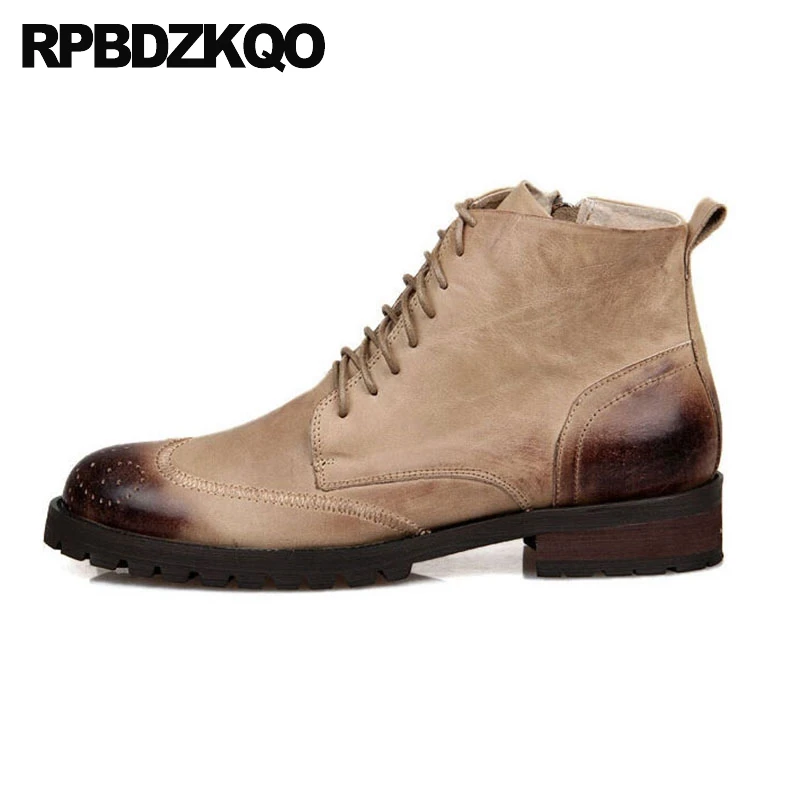 Ботинки Wingtip мужские с высоким берцем полусапожки на шнуровке из искусственного