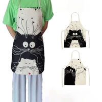 1 pcs kitchen apron cute cartoon cat printed sleeveless cotton linen aprons for men women home cleaning tools