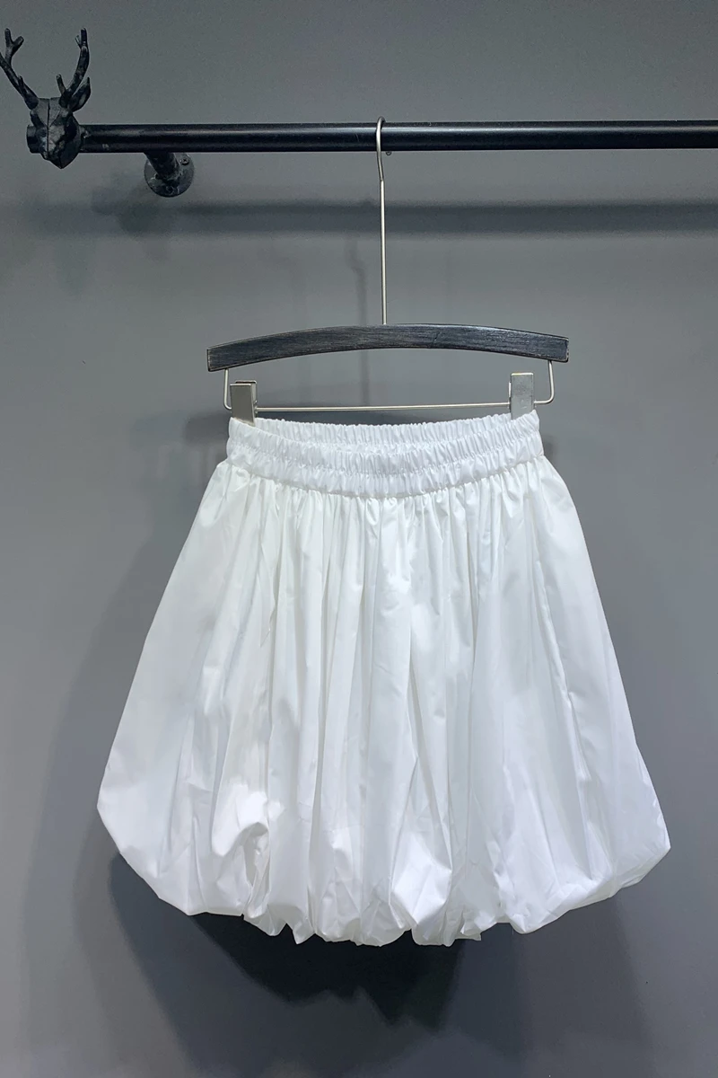 

Summer short Skirt Pleated Drawstring High-Waist Solid color Female of Women DM001