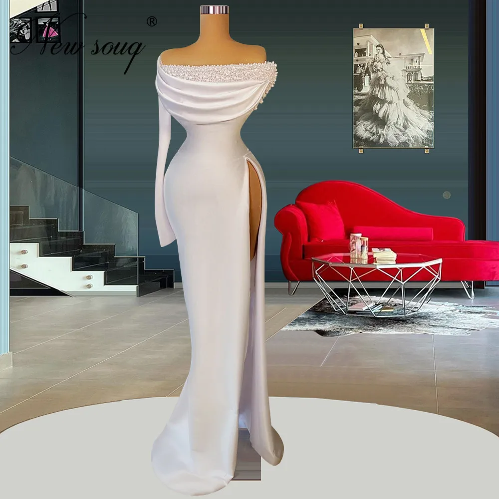 

One Shoulder Dubai Long Prom Dresses Sexy High Split Evening Wear Elegant Satin 2022 Party Wedding Dresses Dubai Robes Dress