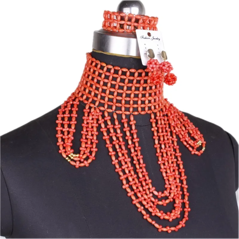 Комплект ювелирных изделий ручной работы Dudo 100% из натуральных коралловых бусин, комплект из ожерелья-чокера с серьгами и браслетом, комплек...