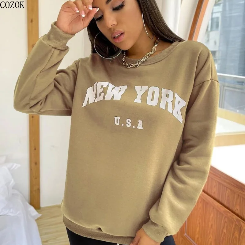 

Women's Letter Print Plus Size Crewneck Sweatshirt Long Sleeve Pullover Hoodie Top Fall Winter Fashion Thick Harajuku Streetwear