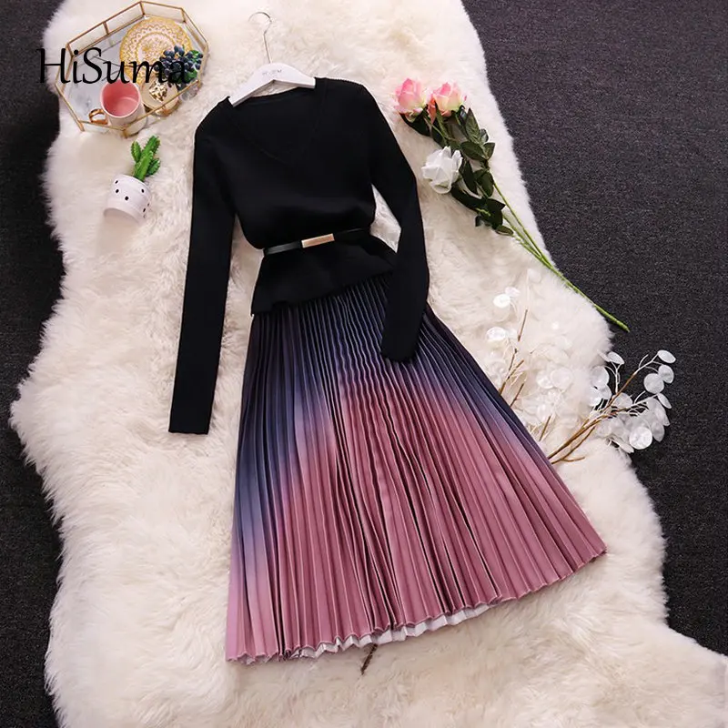 Женское шифоновое плиссированное платье свитер Элегантное трикотажное с V