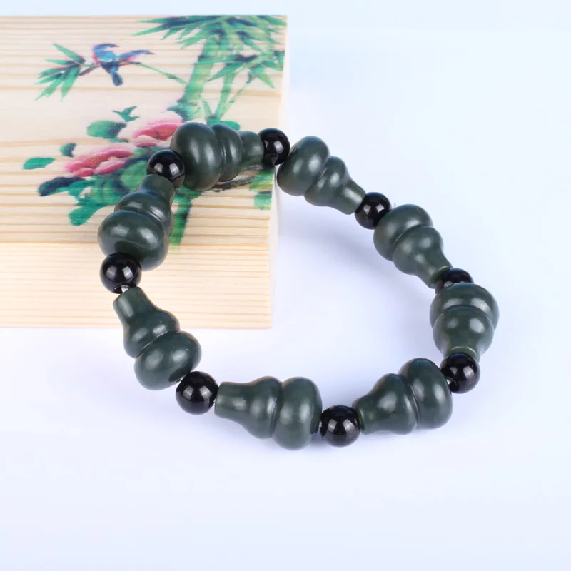 Натуральный китайский браслет из Нефритовой тыквы Hetian эластичные бусины Изящные