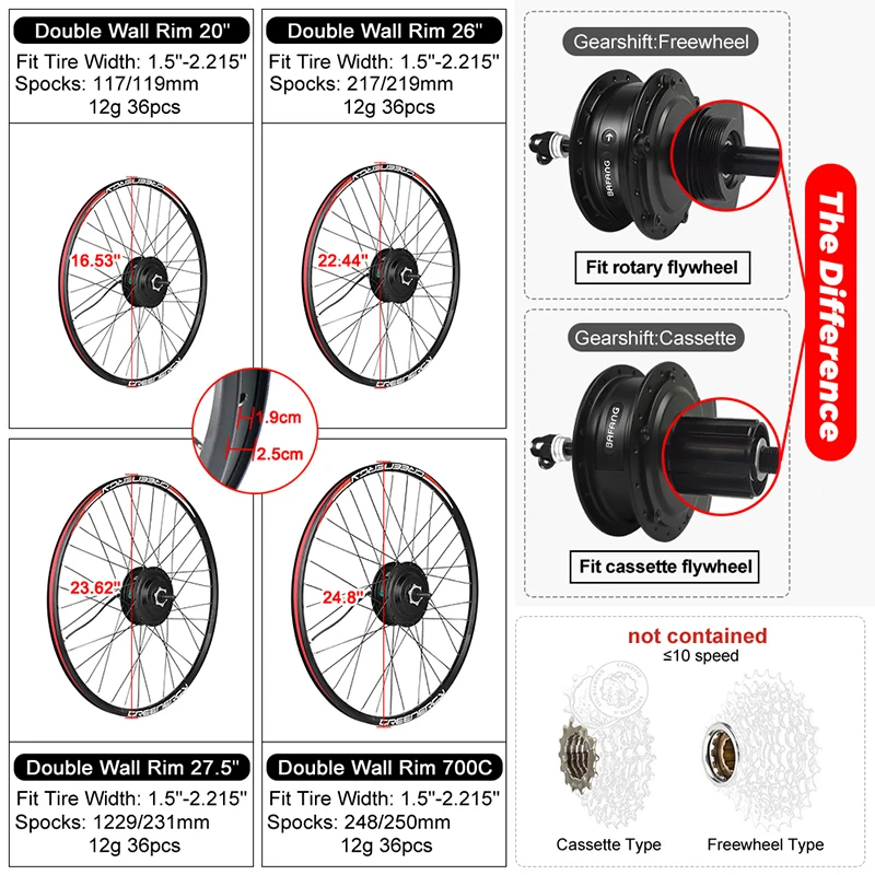 Bafang 36V 250W Brushless Gear Hub Motor E-bike Engine G020.250 Rear Wheel Drive Electric Bike Conversion Kit 20 26 27.5 700C |