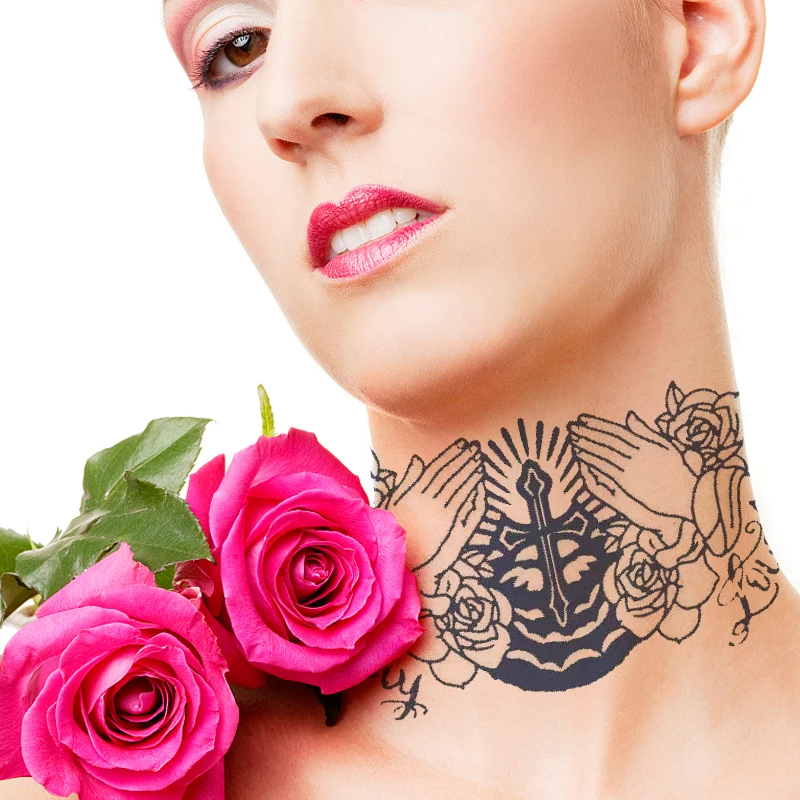 

Juice Ink Buddha Hand Waterproof Temporary Tattoo Sticker For Women Men Body Art Fake Tatto Sexy Neck Totem Fashion Tatoo