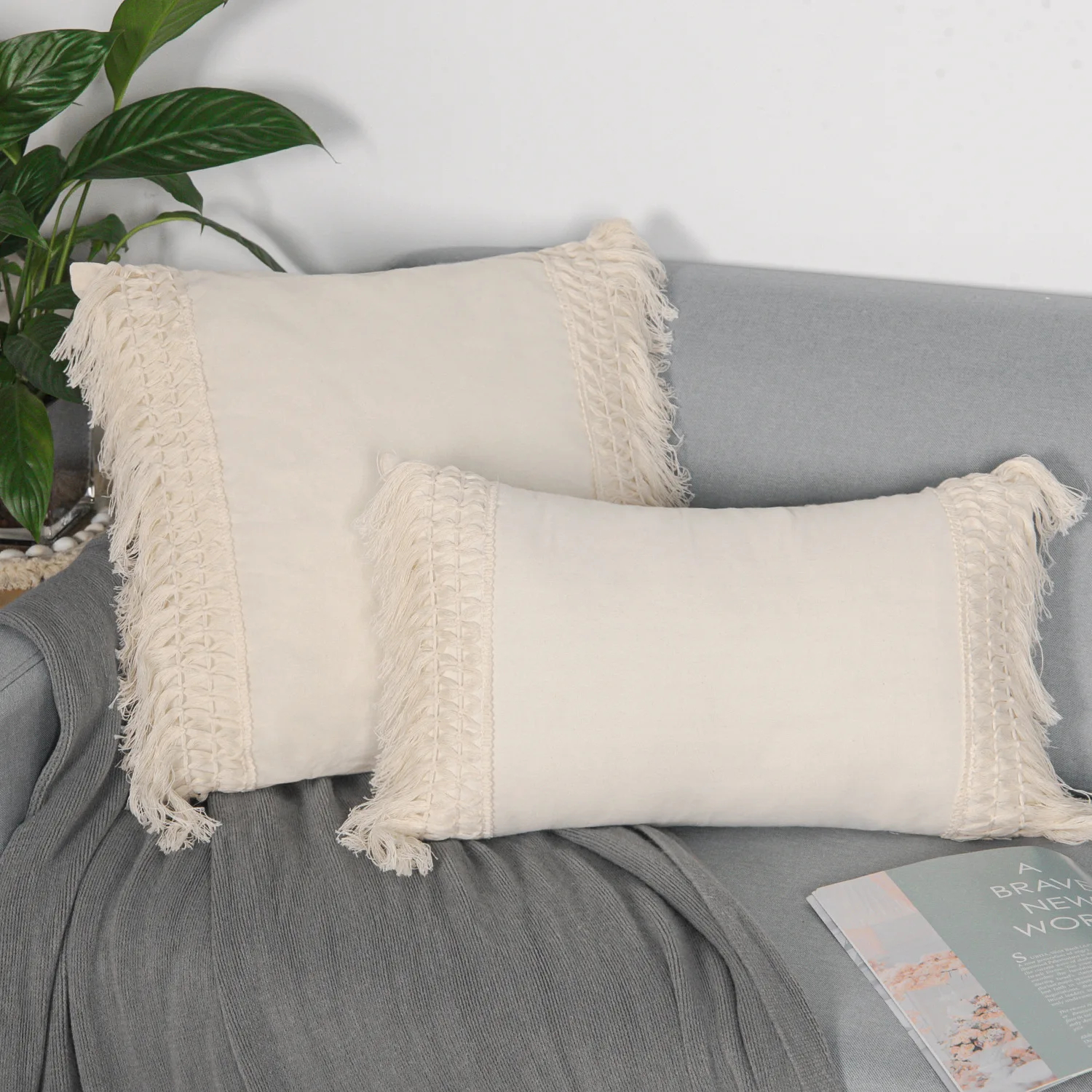 

Nordic Cotton Cushion Cover White Decorative Pillows for Sofa Couch Living Room Pillowcase 45x45/30x50cm with Tassels Decor Home
