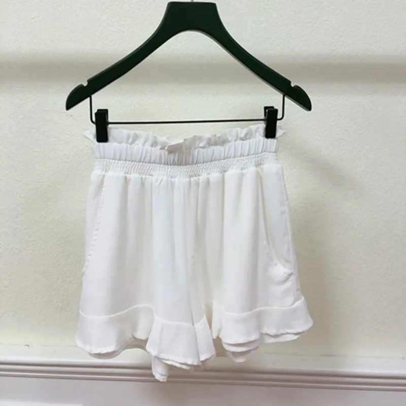 

Sweet Sailor Collar Loose Fit Hollow Out Tops Ruffle Elastic High Waist Shorts Casual Matching Set Outfit Summer Women Tracksuit