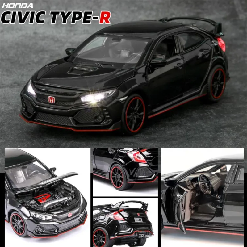 

1:32 HONDA CIVIC TYPE-R Diecasts & Toy Vehicles Metal Car Model Sound Light Collection Car Toys For Children Christmas Gift