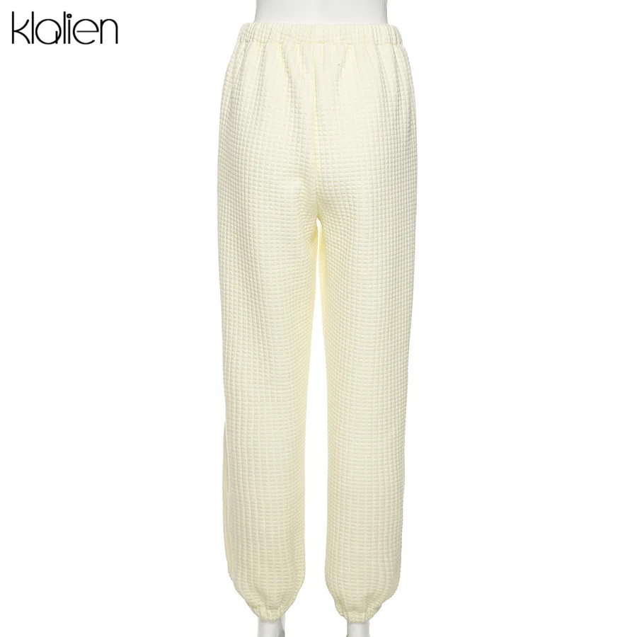 

KLALIEN Fashion Casual High Street Loose Straight Pant Women Autumn Simple Wild Female Trousers Sports Drawstring Slacks 2020