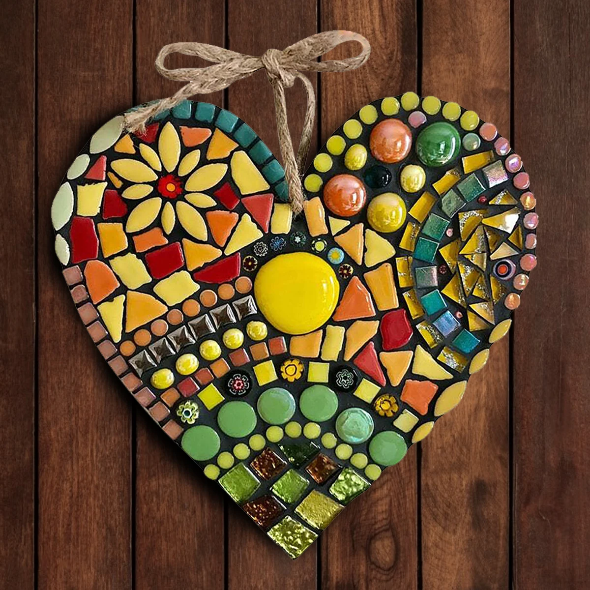 

Mosaic Heart Pendant Hanging Ornament Retro Resin Garden Mosaic Heart Outdoor Garden Front Door Art Ornament Front Door