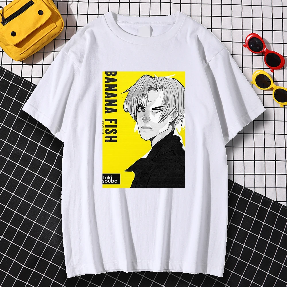 

Funny Comfortable Man Tshirt Banana Fish Artwork Prints Male Vintage Simplicity Streetwear Creativity Short Sleeved Kohpweran