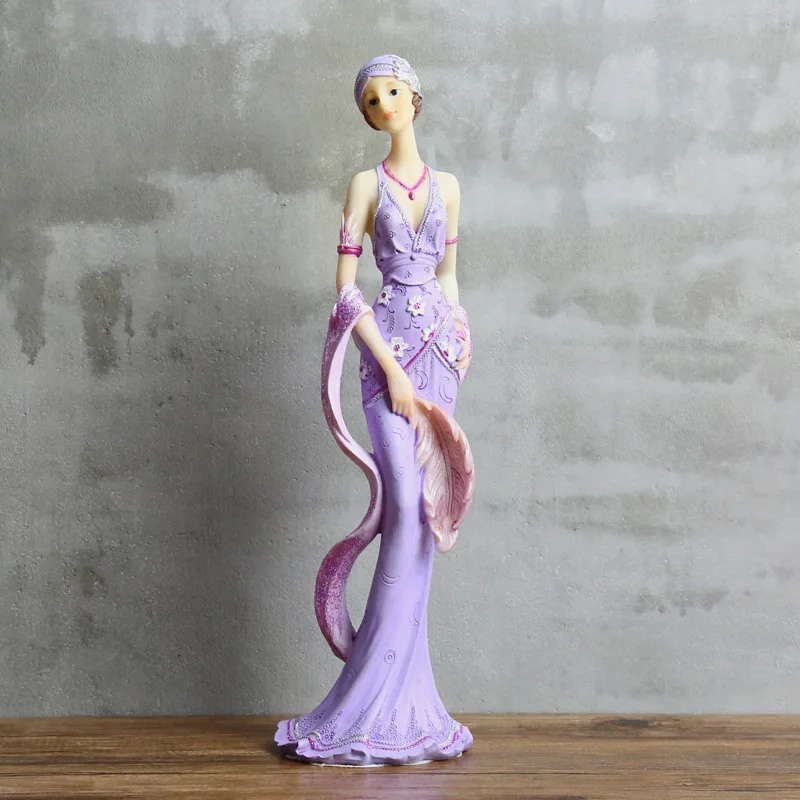 

[HHT] Purple European Doll Lady Statue Resin Crafts Character Sculpture Decor Home Decoration for Office Living Room Gifts