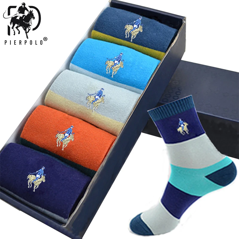 5 пара/лот PIER POLO, брендовые Модные цветные полосатые носки, мужские хлопковые носки средней длины, уличная одежда, крутые счастливые носки, Size39-44