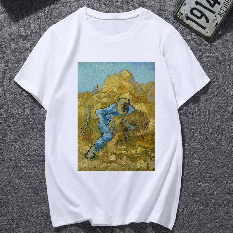 

Women Summer Van Gogh Painting Vintage Fashion Aesthetic White T-Shirt Casual hot selling Short Sleeves t-shirt