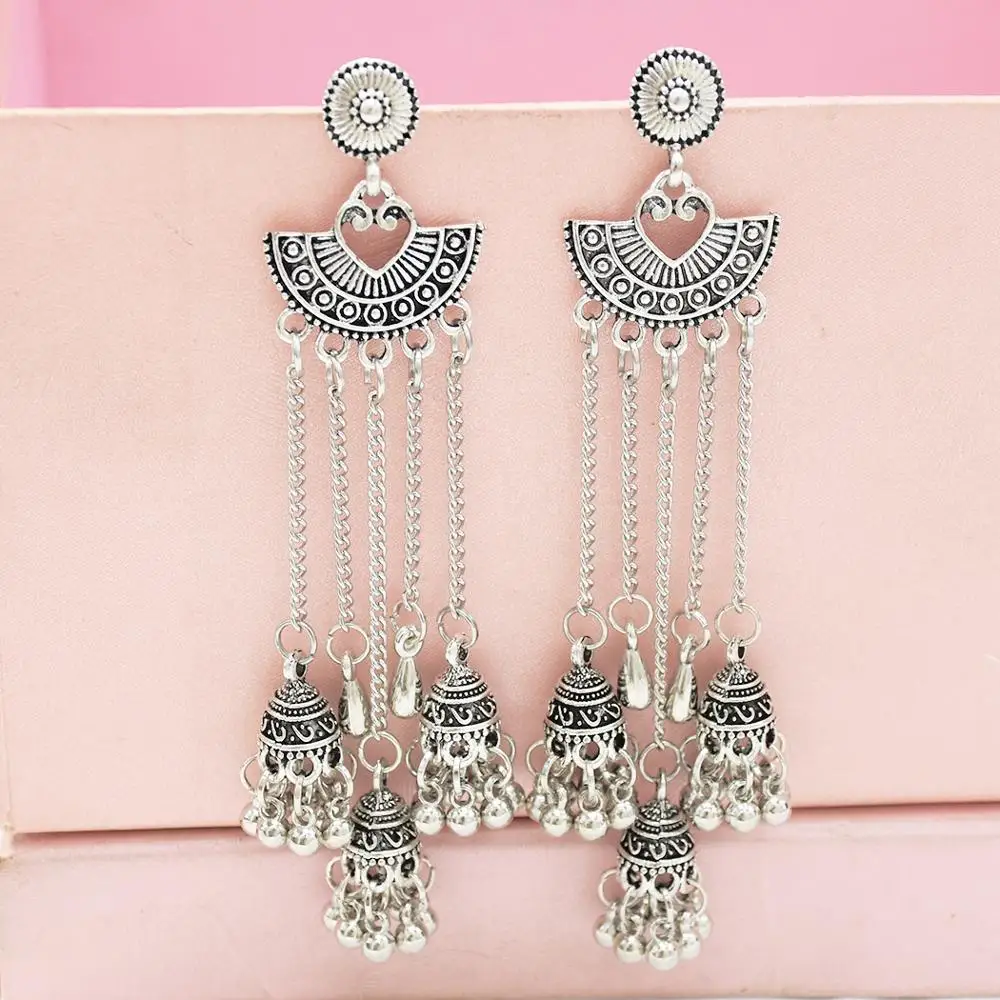 Болливуд окисленный цвет золото традиционный Jhumka Jhumki индийские большие длинные