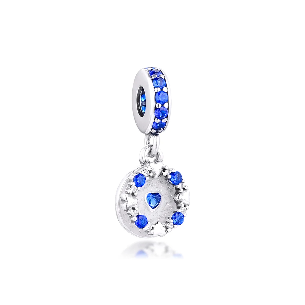 

Charms 925 Silver Original Fit Pandora Bracelets Sterling Silver Blue Flower Ring Dangle Charm Beads for diy Women Jewelry