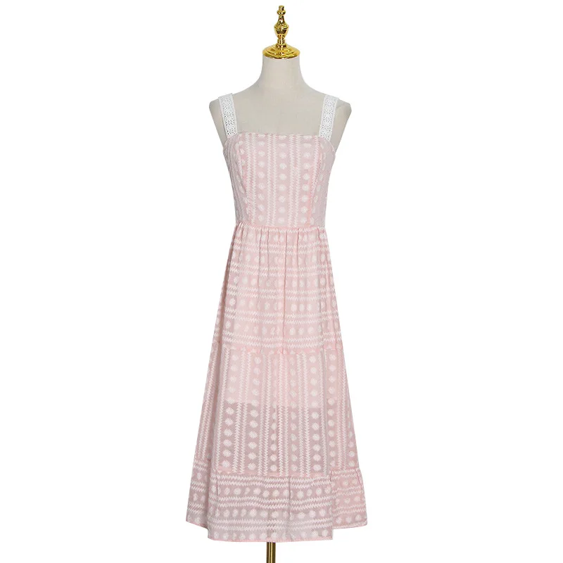 

New French women's summer mood fresh pastoral geometric pattern suspender dress mori skirt