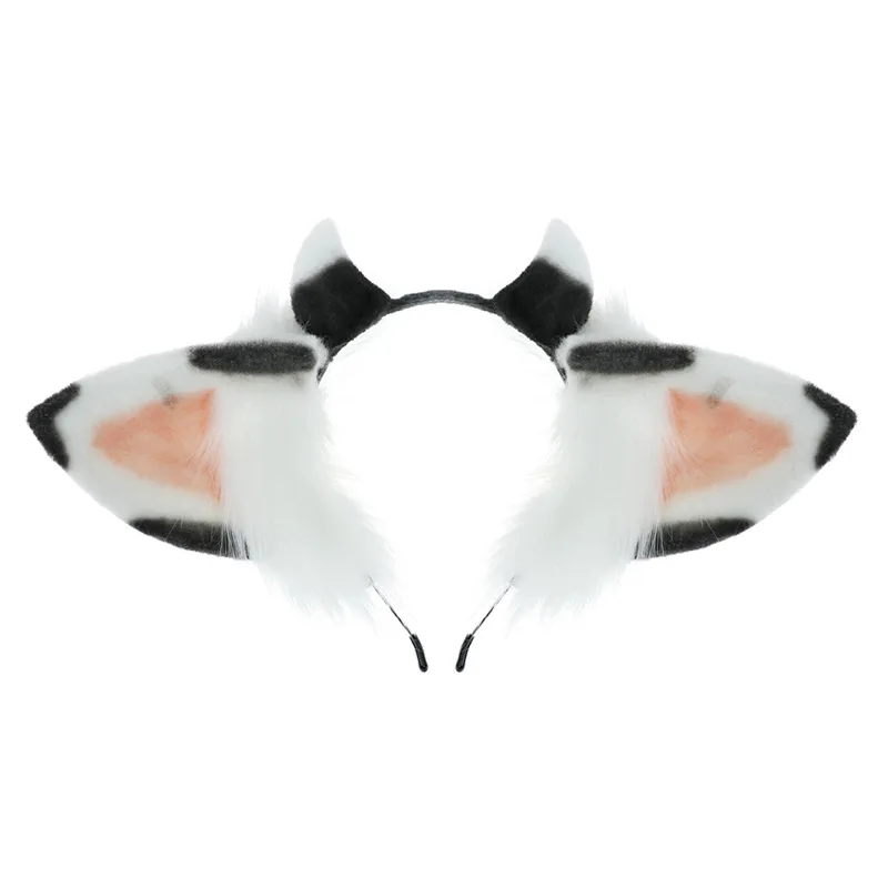 Повязка на голову ручной работы Складная с пушистыми ушками молочной коровы