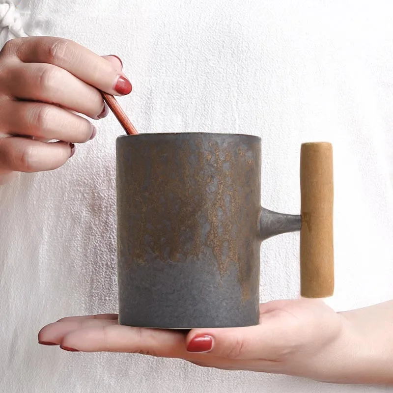 Винтажная кофейная чашка 240-400 мл грубая керамика кружка с глазурованной ручкой