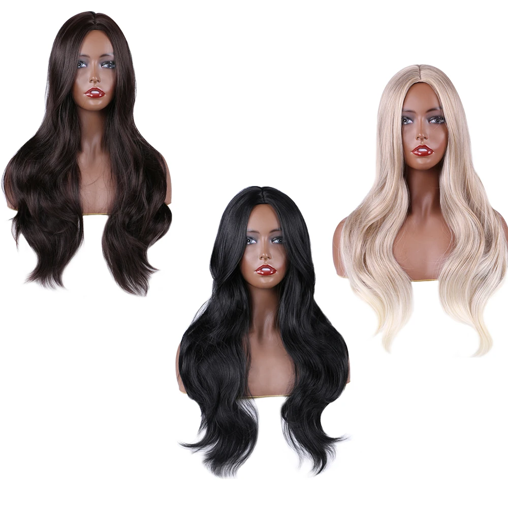 

Saisity Ombre Synthetic Wigs Long Wave Layered Hairstyle Black Brown Blonde Ash Full Wigs with Bangs for Black