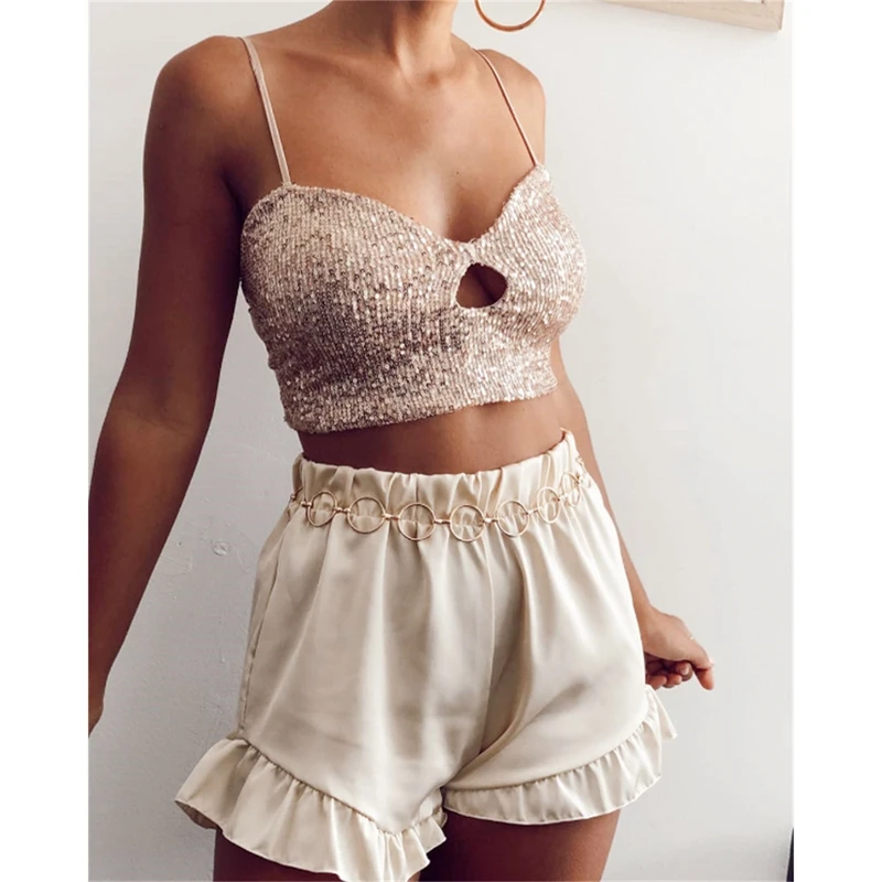 Женский сексуальный Повседневный блестящий топ без рукавов с блестками майка