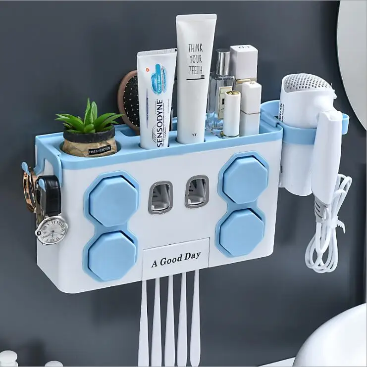 

Toothbrush rack Toilet mouthwash cup set Wall mounted toothpaste squeezer rack Bathroom Storage Shelf