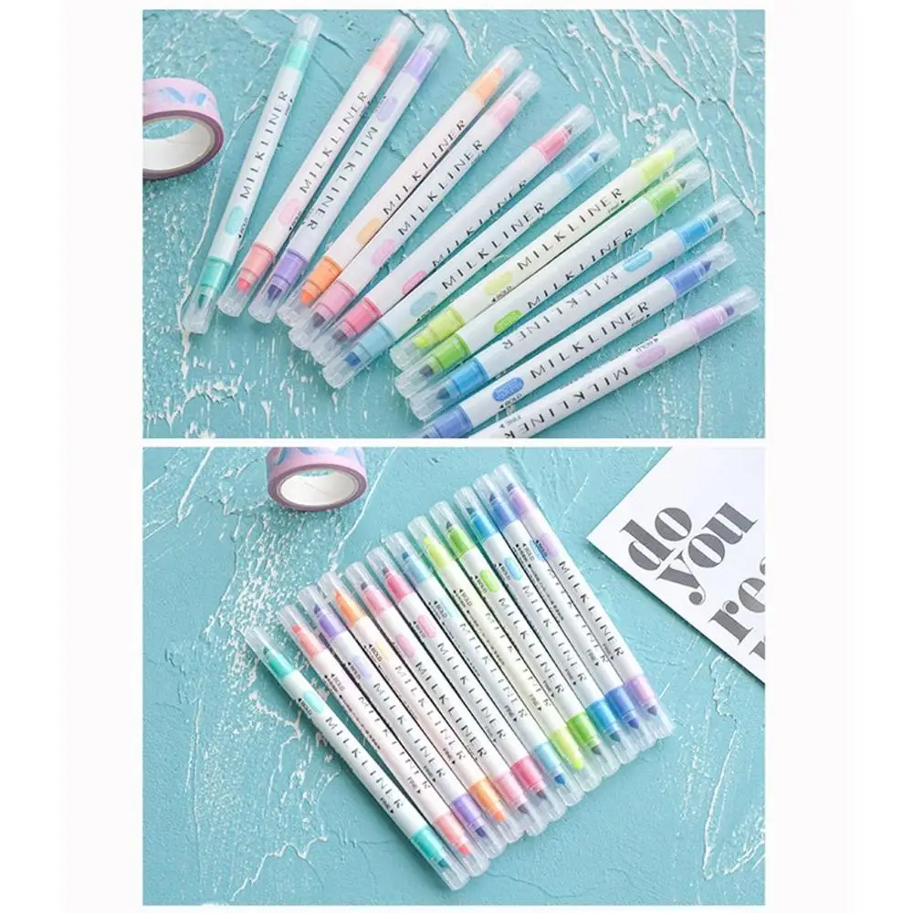 

New 12 Colors Double-head Highlighter Set Decorative Fliorescent Marking Pen For Student Highlighter Pens Lightweight Portable