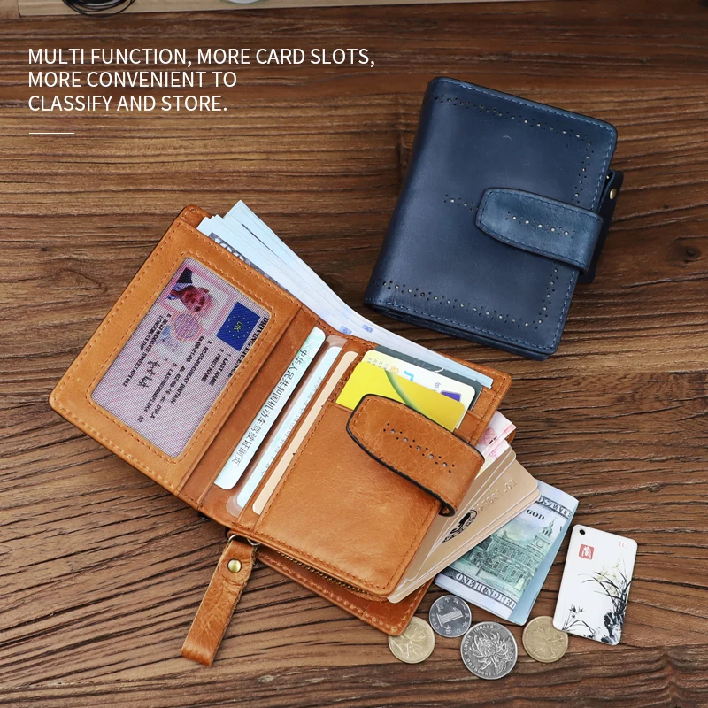 Handmade Genuine Leather Women's Wallet Hollow Out Pattern Casual Short Wallet For Female Vintage Coin Zipper Pocket Purse