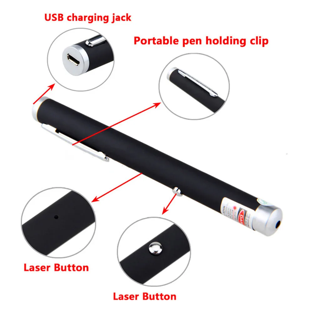 Портативная Зеленая лазерная указка USB встроенная батарея красный лазер 532 нм 5
